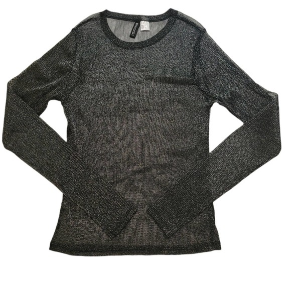 Divided Metallic Mesh Long Sleeve Crewneck Top Size Small - Picture 1 of 4
